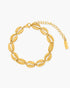 Gold bracelet with shell-like links on a white background